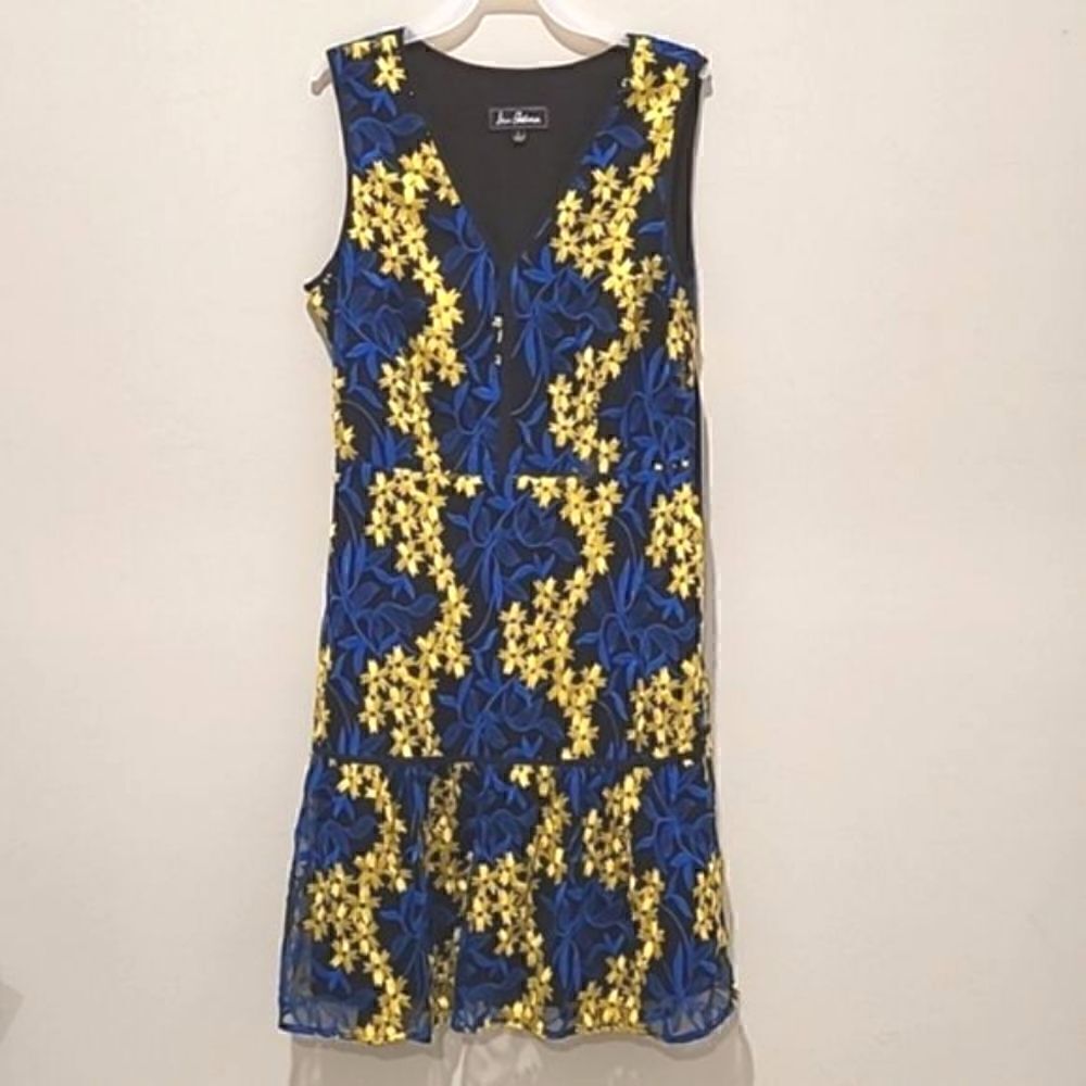 Sam Edelman Blue Yellow floral embroidered dress Size 2